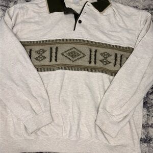 Norm Thompson Olive Green and Cream Henley Pullover